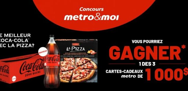 Trois cartes cadeaux épicerie Metro de 1000$ OFFERTES