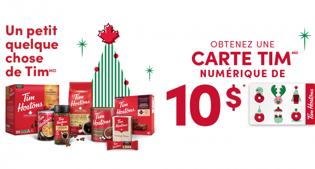 Obtenez une carte cadeau Tim Hortons gratuite