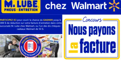 Concours M.Lube: 1000$ sur votre facture d’entretien ou une carte cadeau Walmart à gagner