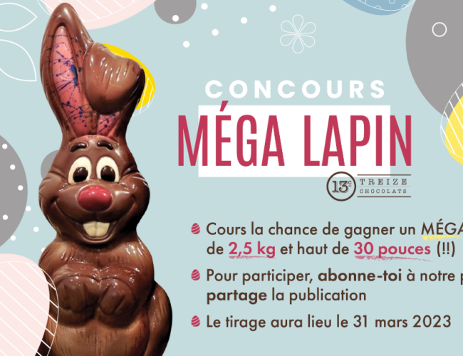 Un géant lapin de Pâques en chocolat de 30 pouces à gagner